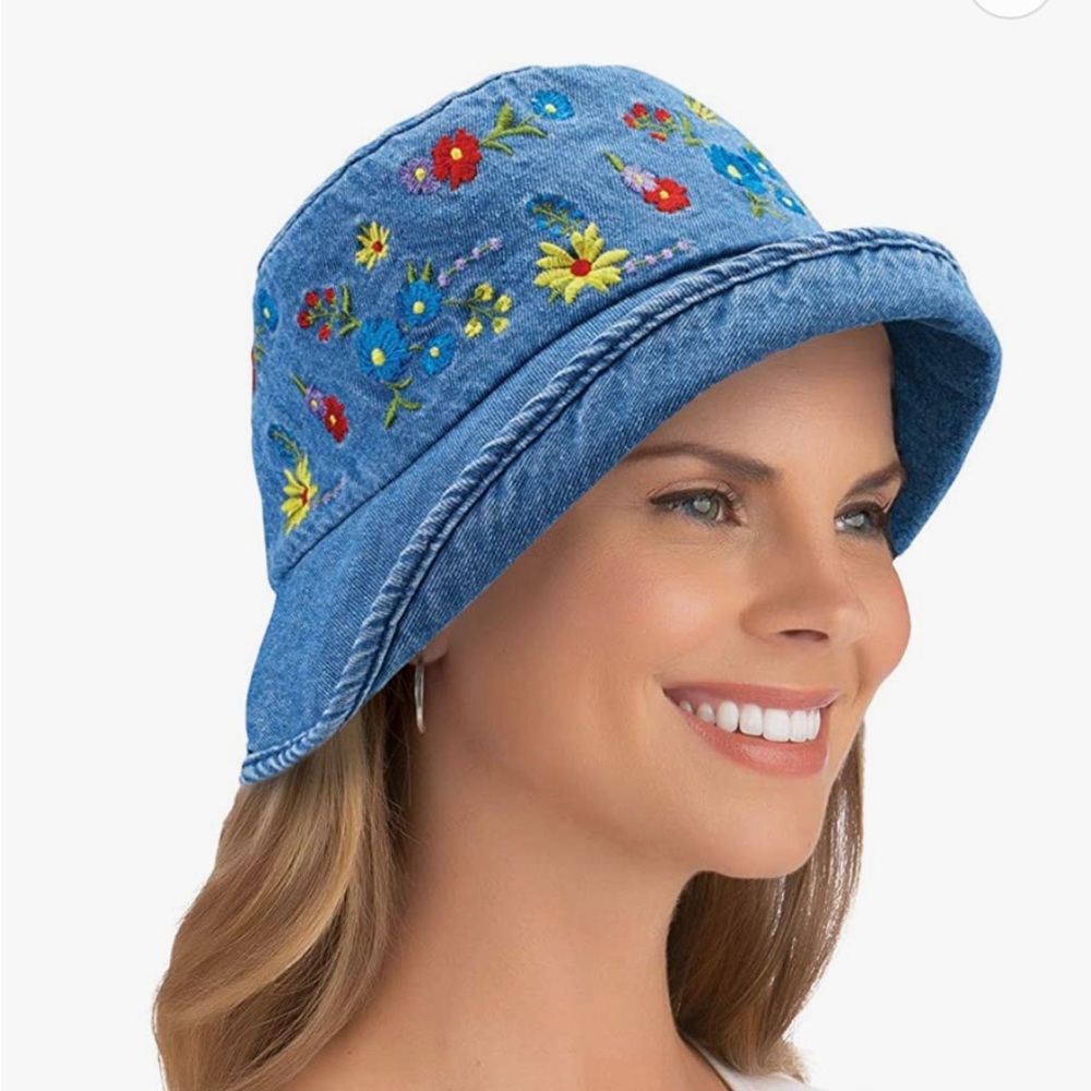 Colorful Floral Embroidered Bucket Hat, Wide Brim, Foldable - NEW!